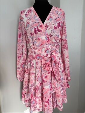 Japna Pink Paisley Wrap Dress with Waist Tie